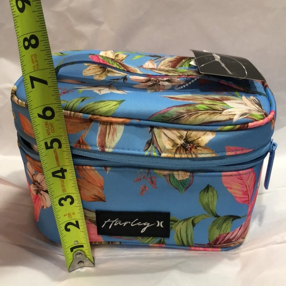 Hurley blue floral tropical island print makeup cosmetics bag case‎ new
